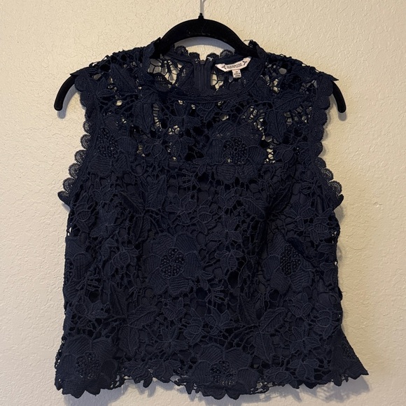 Nanette Lepore Tops - Nanette Lepore Navy Floral Lace Blouse